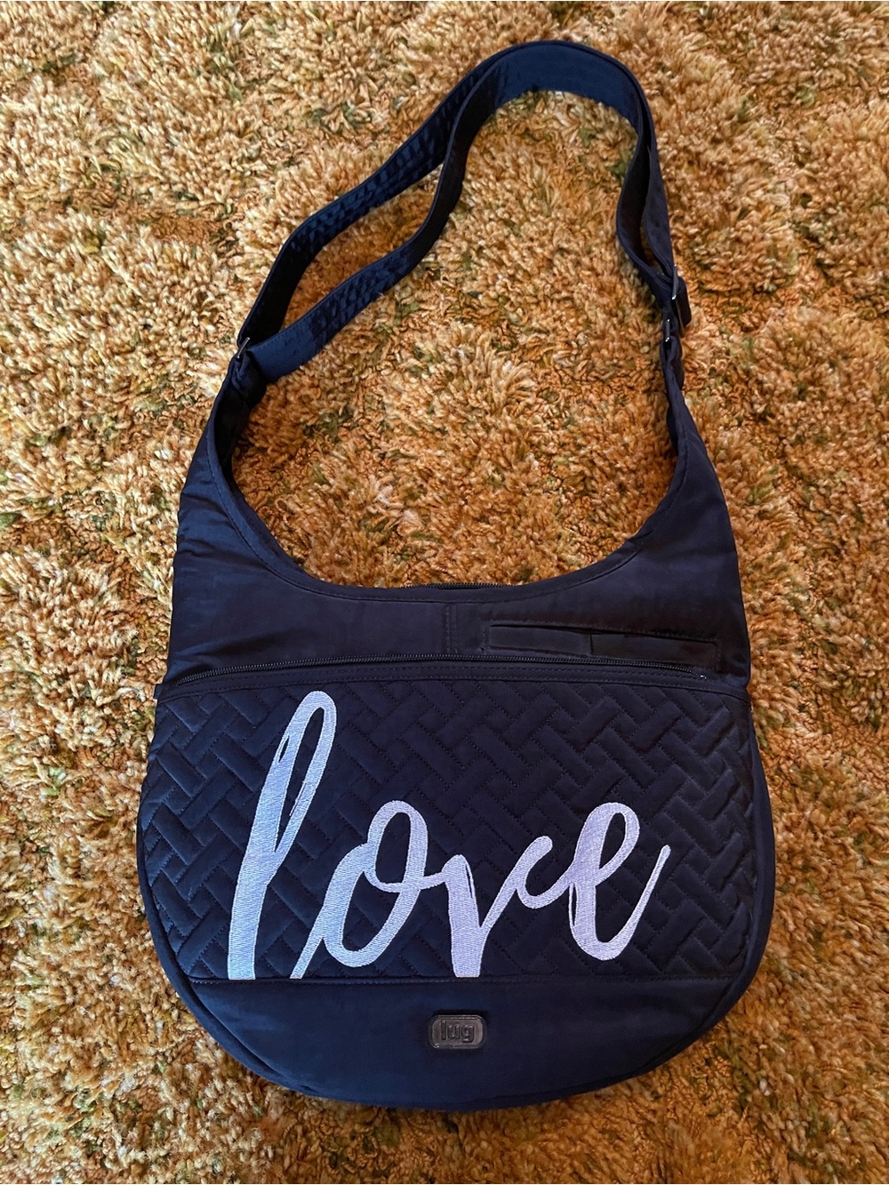 LOVE LUG canopy Quilted black Crossbody Bag embroidered